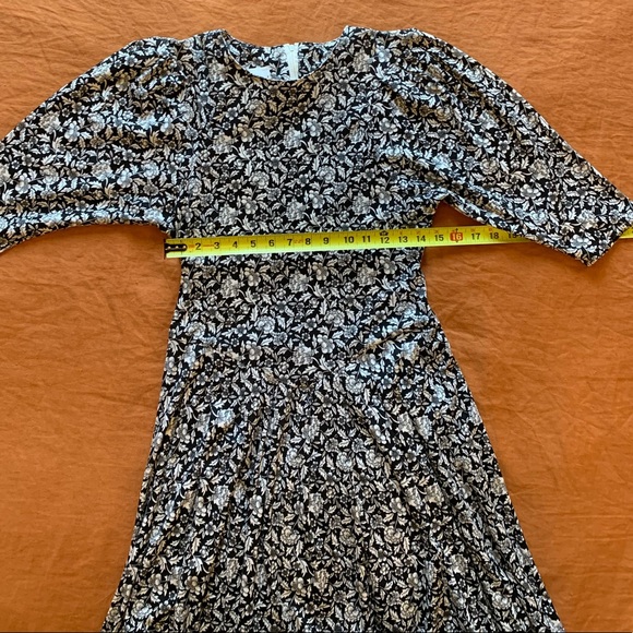 Vintage Black and White Floral Midi Dress, Size 8 - Picture 4 of 6